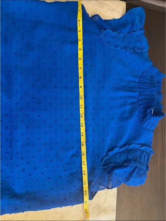 CeCe Royal Blue Smocked Ruffle Cap Sleeve Blouse - Picture 8 of 9